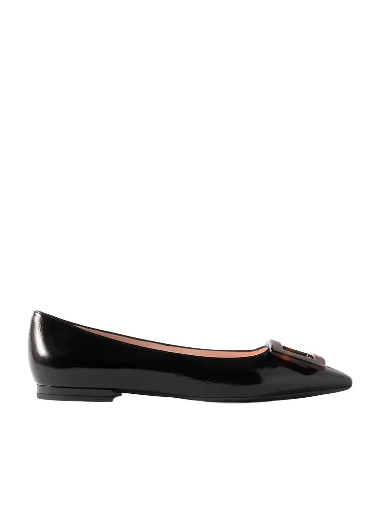 Roger Vivier Gommettine Buckled Glossed Crinkled-leather Ballet Flats