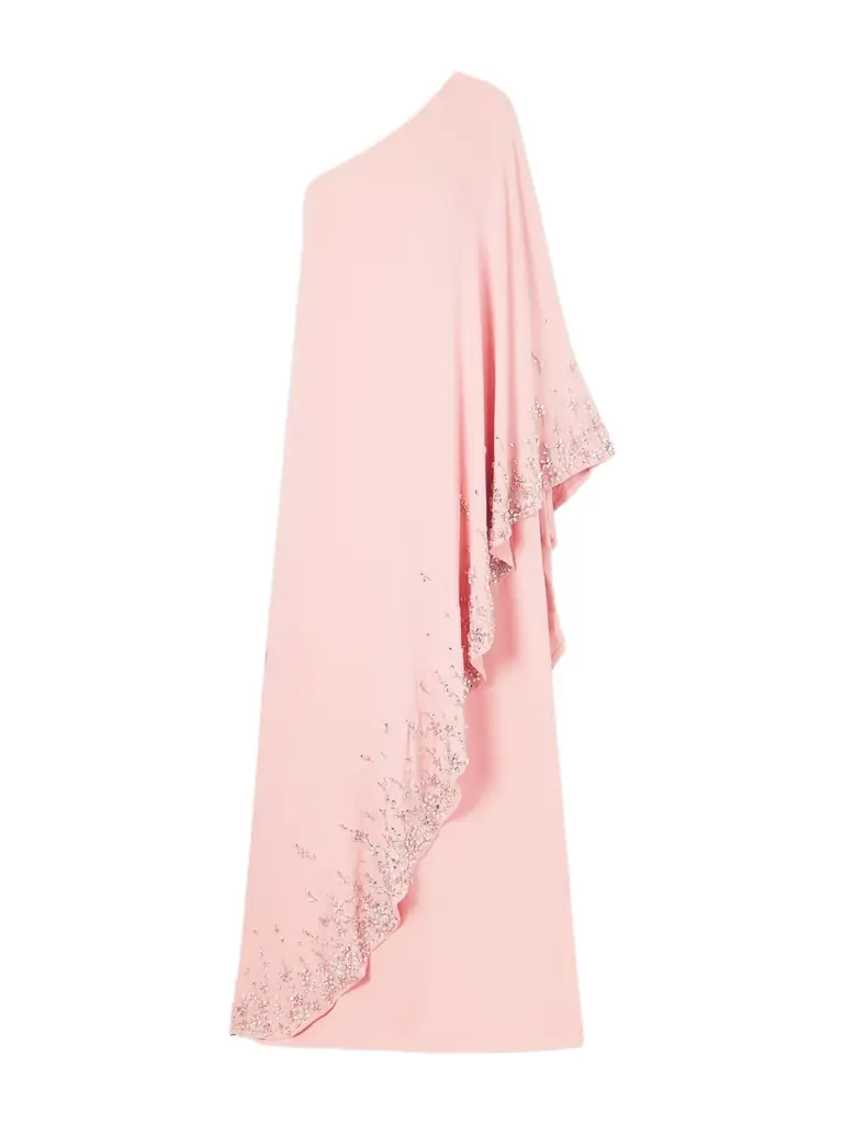 Oscar de la Renta One-shoulder Crystal-embellished Silk-blend Crepe Gown