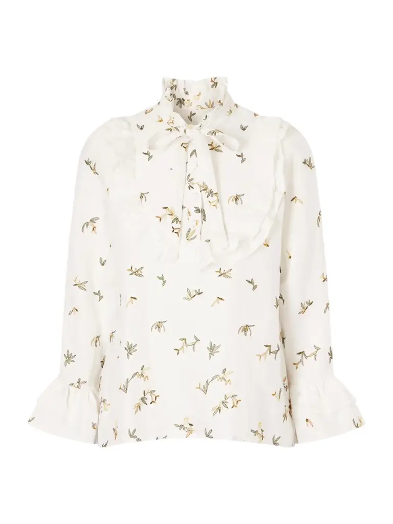 Cristiano Marcheli Valeria Ruffled Embroidered Linen Blouse