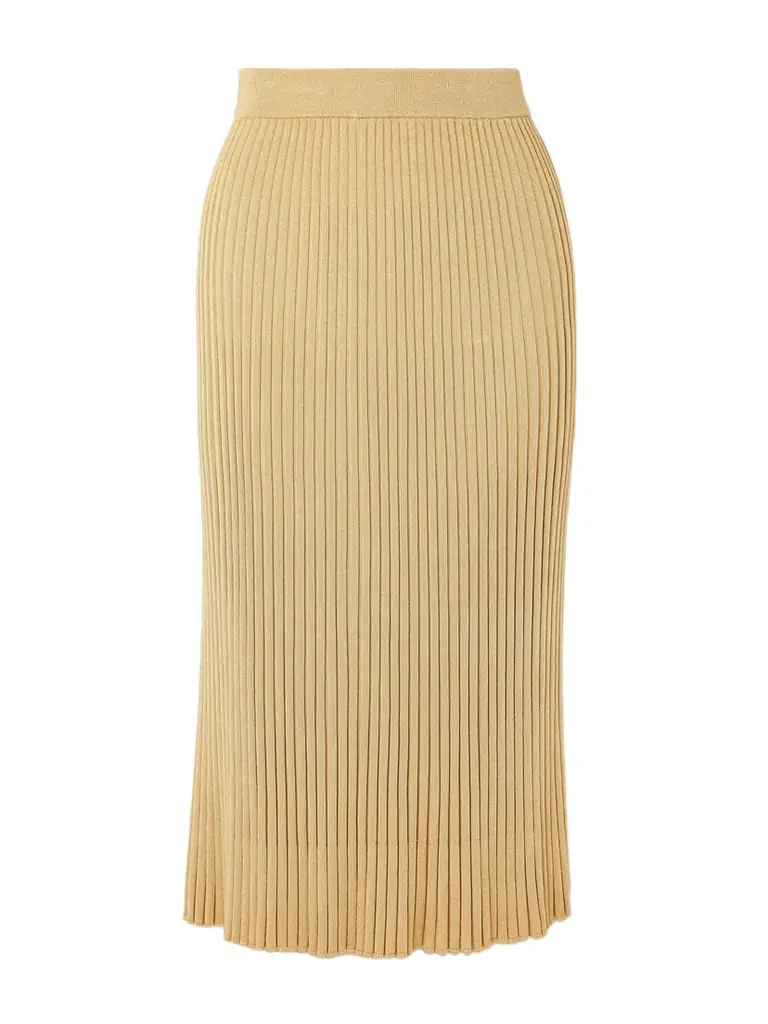 Zimmermann Luna Ribbed Metallic Midi Skirt