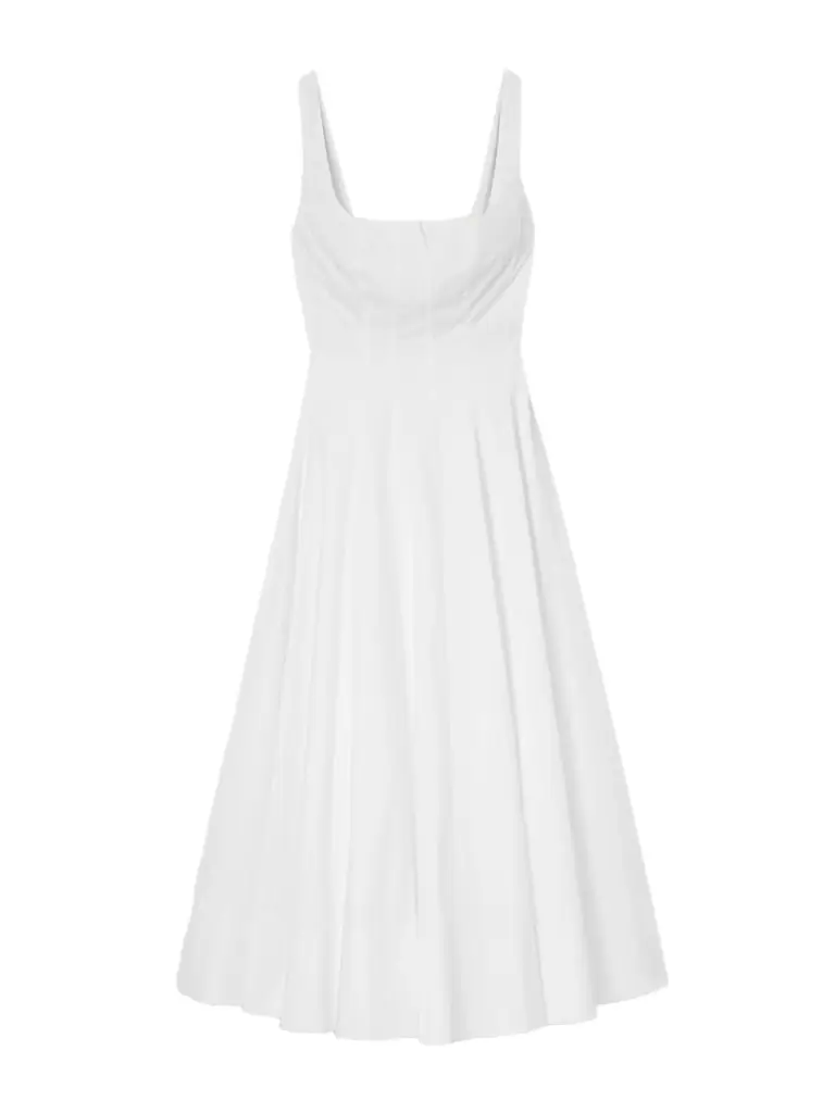 Staud Wells Pleated Cotton-blend Poplin Midi Dress
