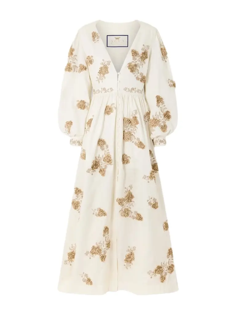 Agua by Agua Bendita Frambuesa Embroidered Cotton Maxi Dress