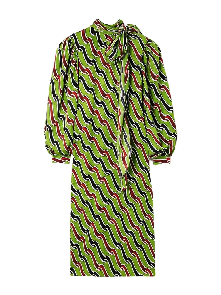 Gucci Tie-detailed Printed Silk-jacquard Midi Dress - Women's Clothing