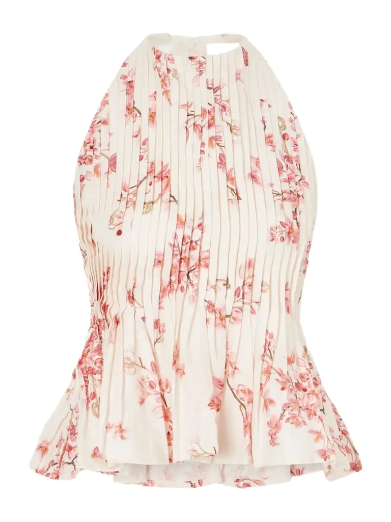 Agua by Agua Bendita Pleated Floral-printed Linen Blouse
