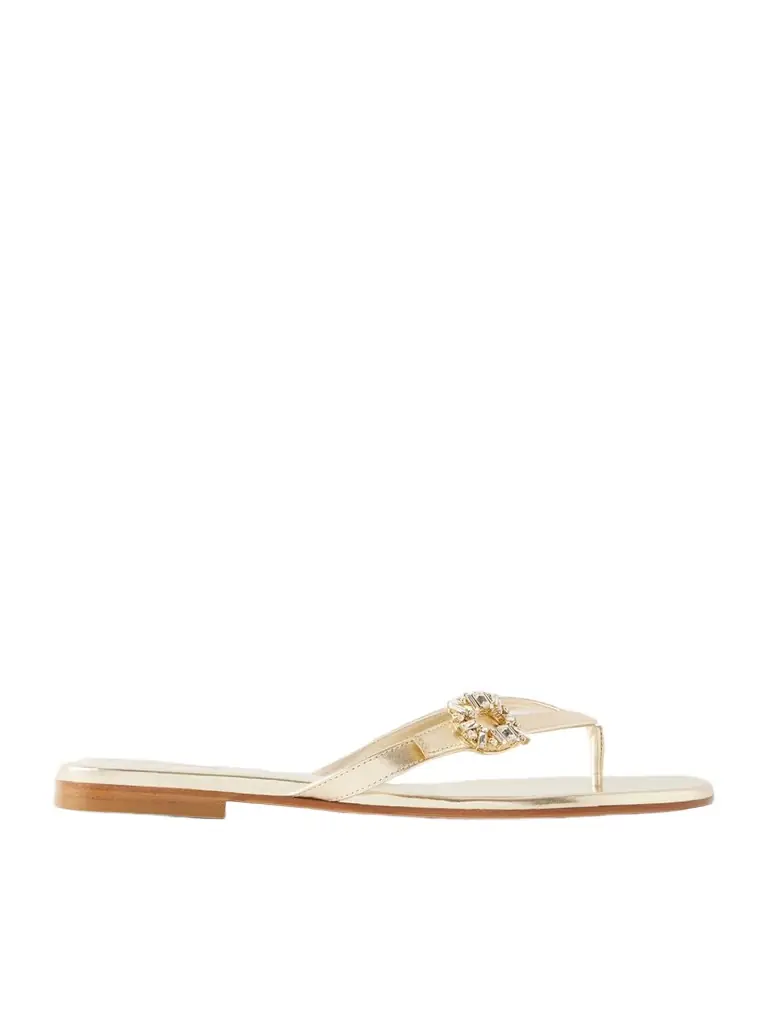 Roger Vivier Strass B Crystal-embellished Metallic Leather Sandals