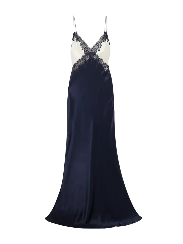 Rebecca Vallance Aumoe Lace-trimmed Silk-satin Gown