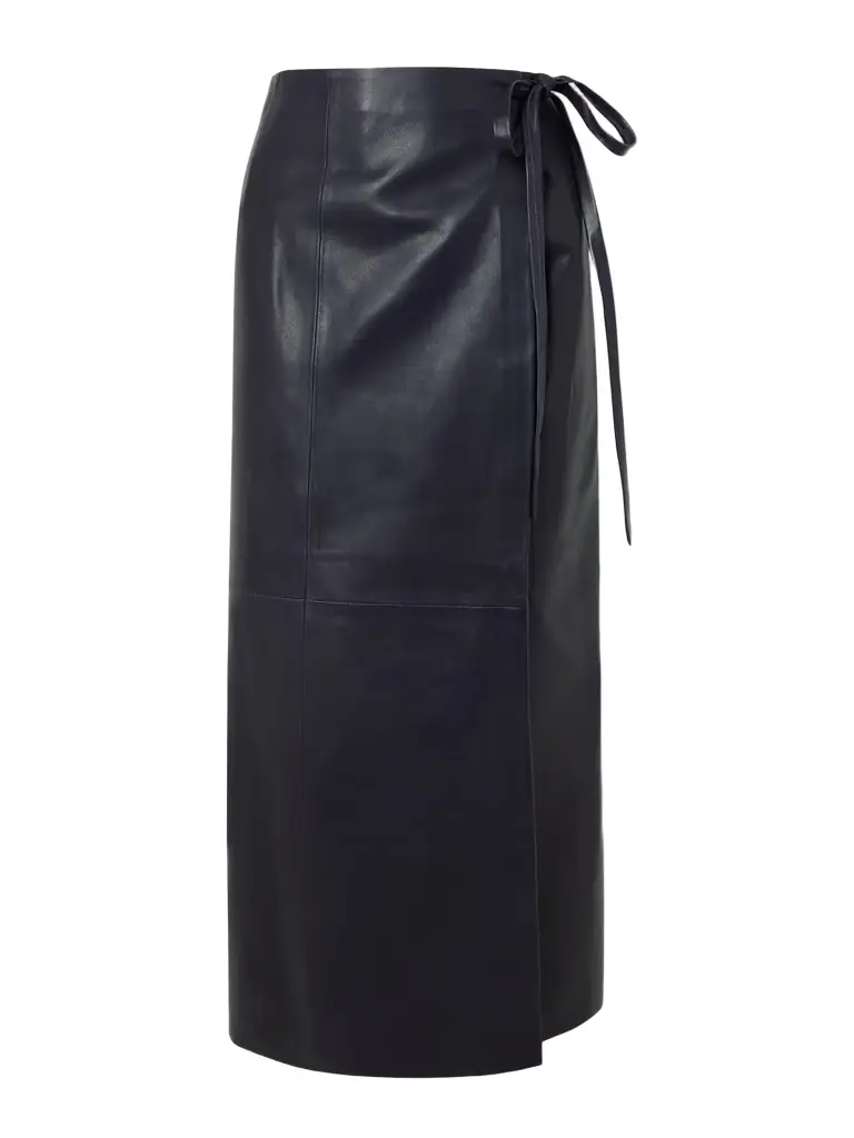 Nour Hammour Paneled Leather Maxi Wrap Skirt