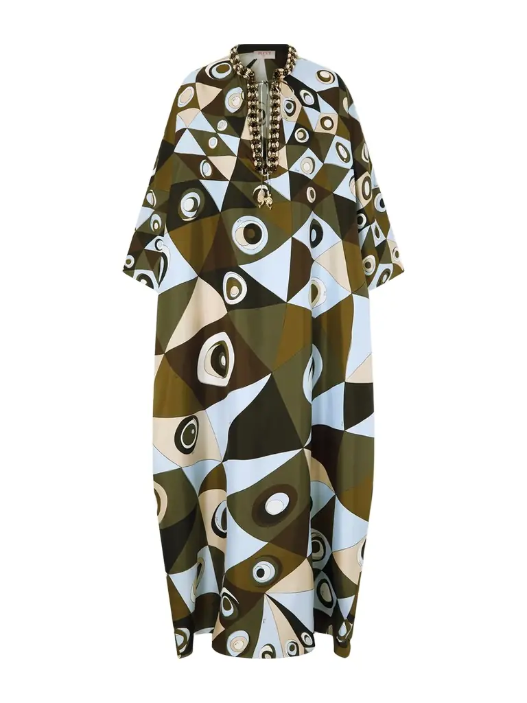 PUCCI Embellished Printed Silk-twill Kaftan