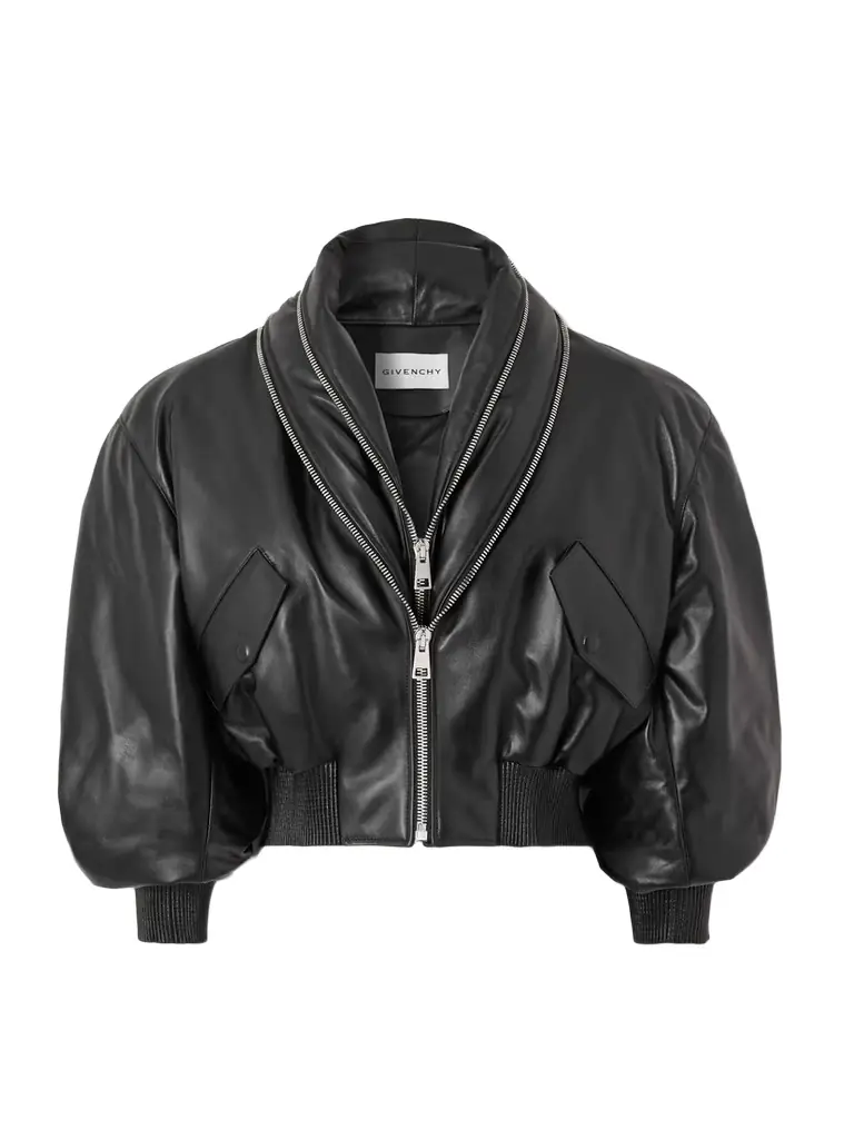 Givenchy Cropped Layered Leather Bomber Jacket