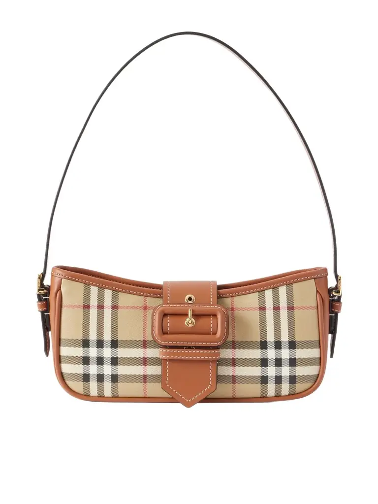 Burberry Leather-trimmed Checked Canvas Shoulder Bag