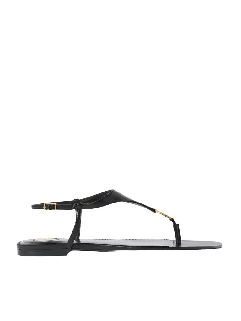 Saint Laurent Cassandre Logo-embellished Leather Slingback Sandals