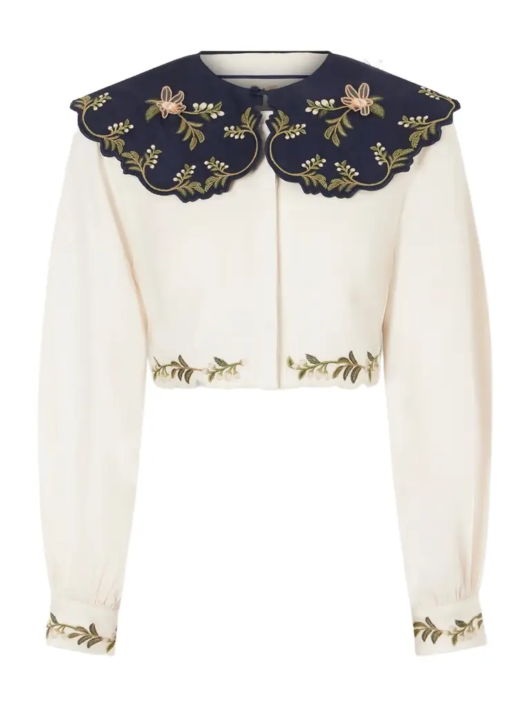 Agua by Agua Bendita Cumbre Floral-embroidered Appliquéd Tiered Linen Shirt