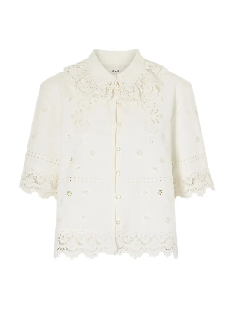 SKALL Talia Broderie Anglaise Cotton And Linen-blend Shirt