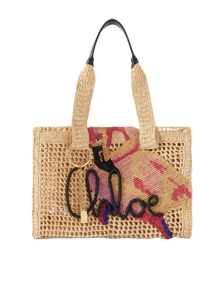 Chloé Embellished Leather-trimmed Raffia Tote Bag