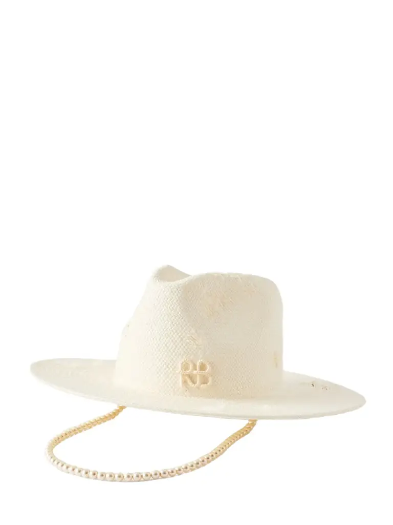 Ruslan Baginskiy Embellished Distressed Straw Fedora