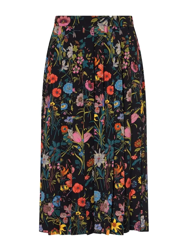 Gucci Pleated Printed Silk Skirt