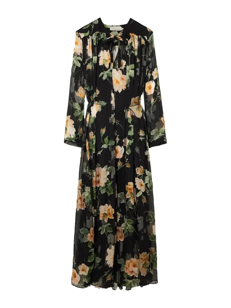 Zimmermann Luna Belted Gathered Floral-print Devoré-chiffon Midi Dress