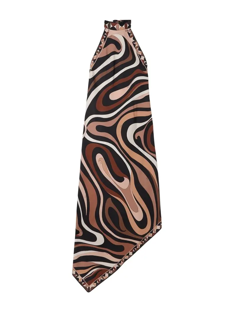 PUCCI Marmo Asymmetric Printed Silk-twill Halterneck Dress