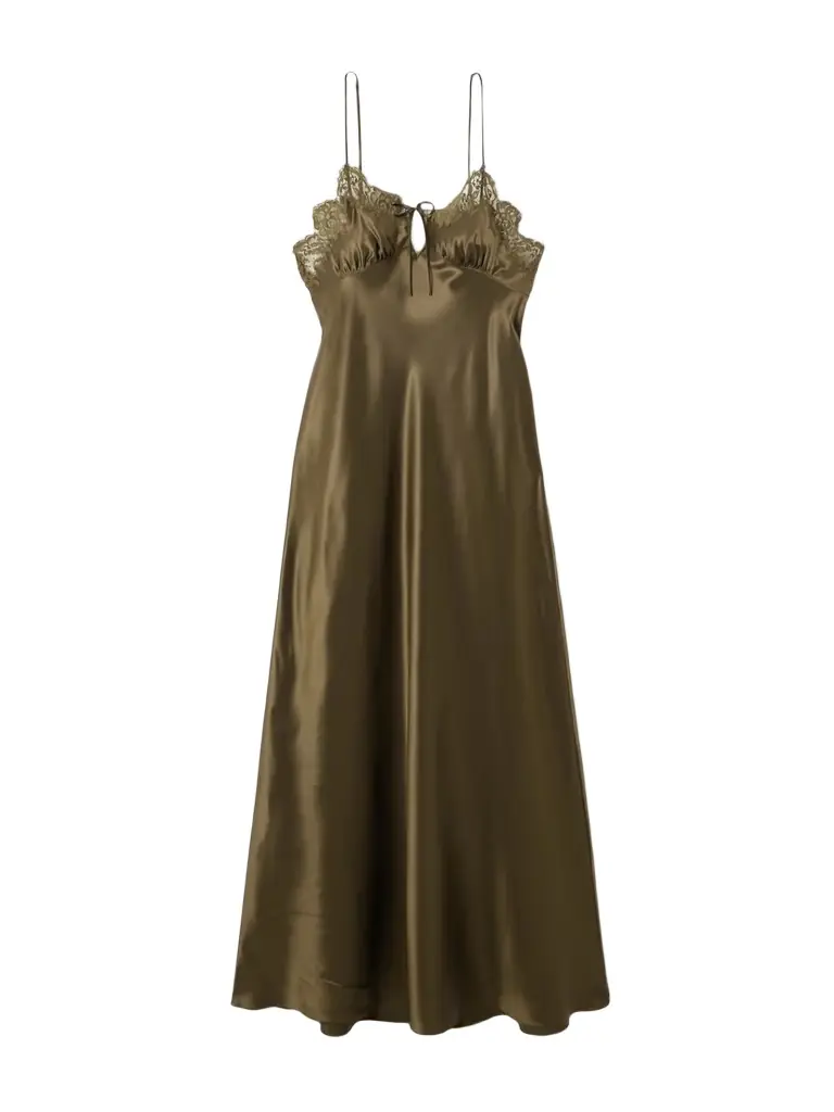 Saint Laurent Lace-trimmed Silk-satin Midi Dress