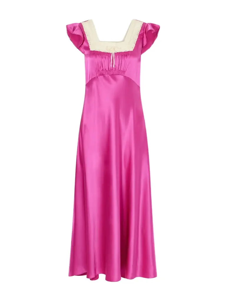 DÔEN Corina Lace-trimmed Silk-satin Midi Dress