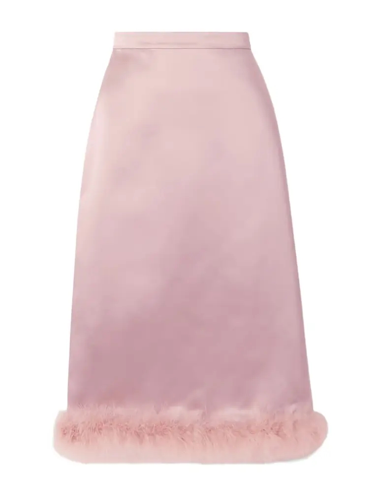Valentino Garavani Feather-trimmed Satin Midi Skirt