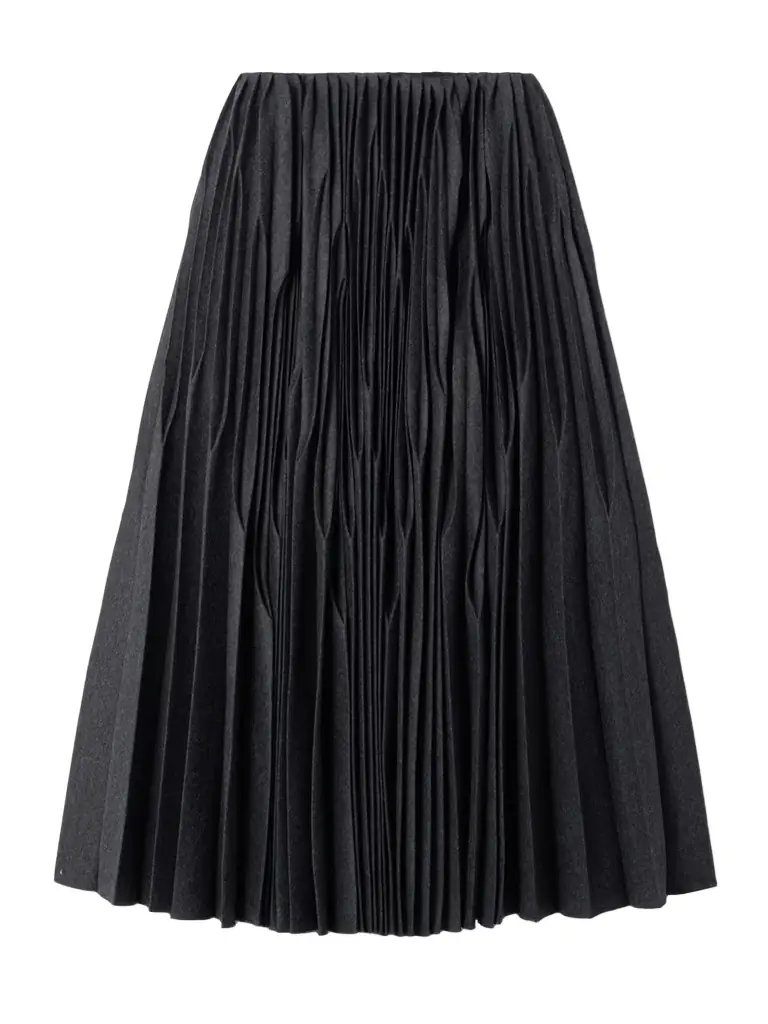 Alaïa Pleated Wool Midi Skirt
