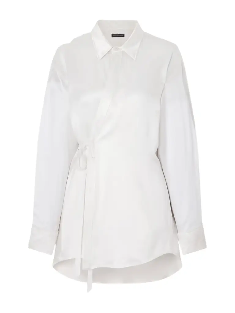 Balenciaga Tie-detailed Crystal-embellished Silk-blend Satin Blouse