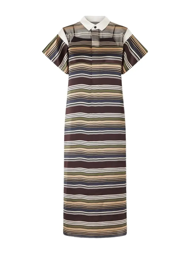 Sacai Striped Organza And Satin Midi Dress