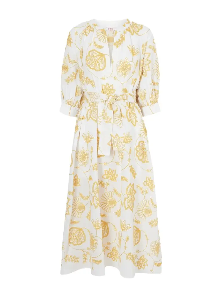 Eres Sari Anjana Belted Embroidered Cotton-blend Midi Dress