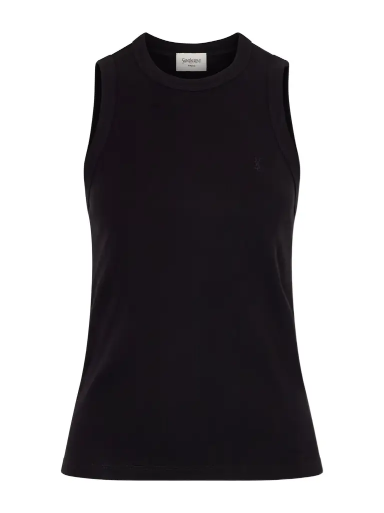 Saint Laurent Embroidered Ribbed Cotton Tank