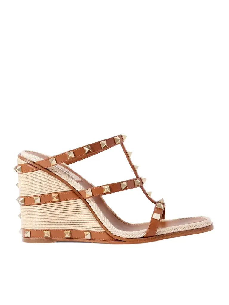 Valentino Garavani Rockstud 100 Leather Wedge Espadrille Sandals