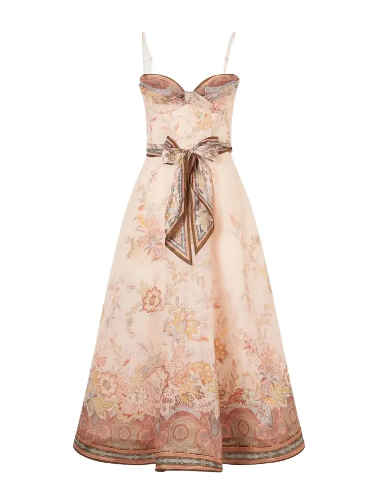 Zimmermann Printed Tie-detailed Linen And Silk-blend Midi Dress