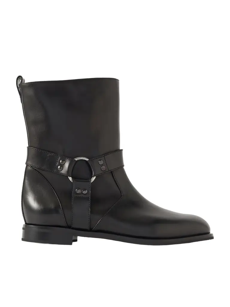 Manolo Blahnik Calica Buckled Leather Biker Boots