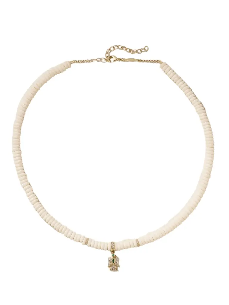 Jacquie Aiche Thunderbird 14-karat Gold, Bone, Diamond And Emerald Necklace