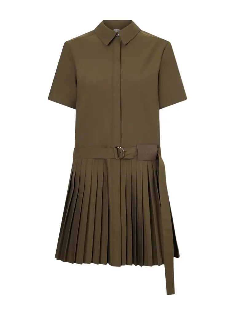 Loewe Belted Pleated Cotton-blend Mini Shirt Dress