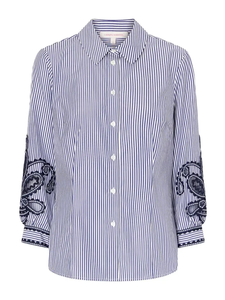 Carolina Herrera Embroidered Striped Cotton-poplin Shirt