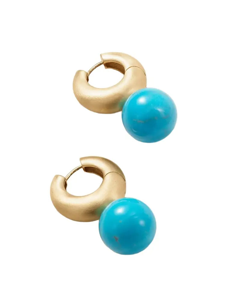 Irene Neuwirth Gumball Puffed Huggies 18-karat Gold Turquoise Earrings