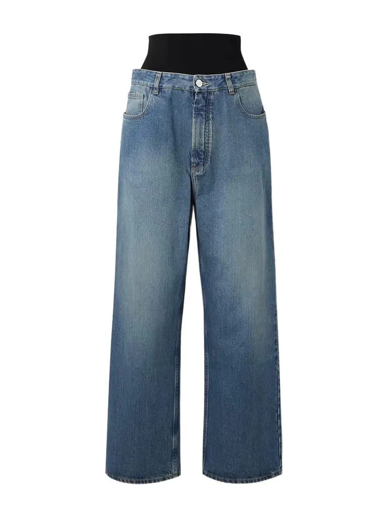 Alaïa Layered Jersey-trimmed Wide-leg Jeans