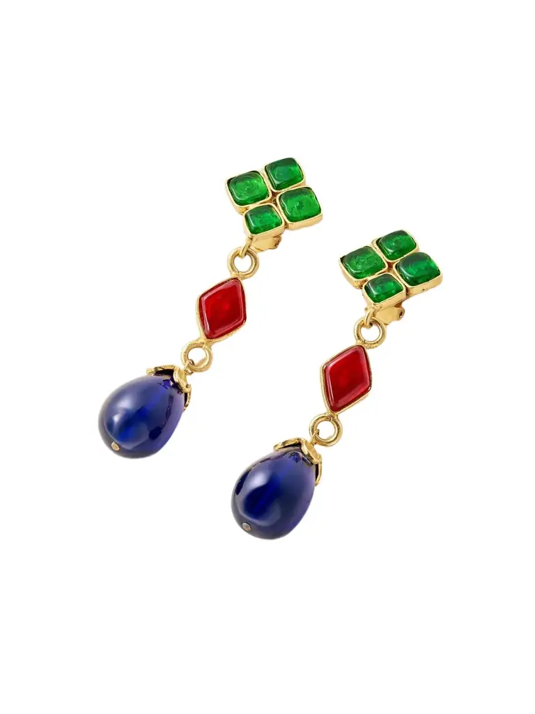 Susan Caplan Vintage + Chanel Vintage 1994 Gold-plated Gripoix Crystal Clip Earrings