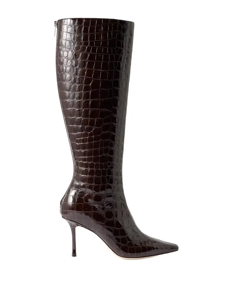 Jimmy Choo Agathe 85 Croc-effect Leather Knee Boots