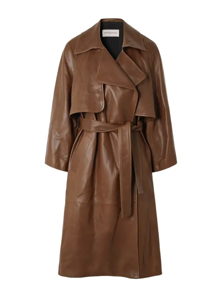 Nour Hammour Cisely Belted Leather Trench Coat