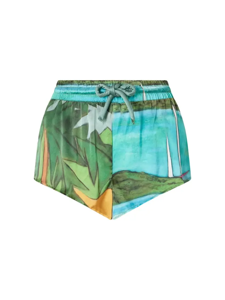 Donde Esteban Magdalena Printed Silk-blend Satin Mini Shorts