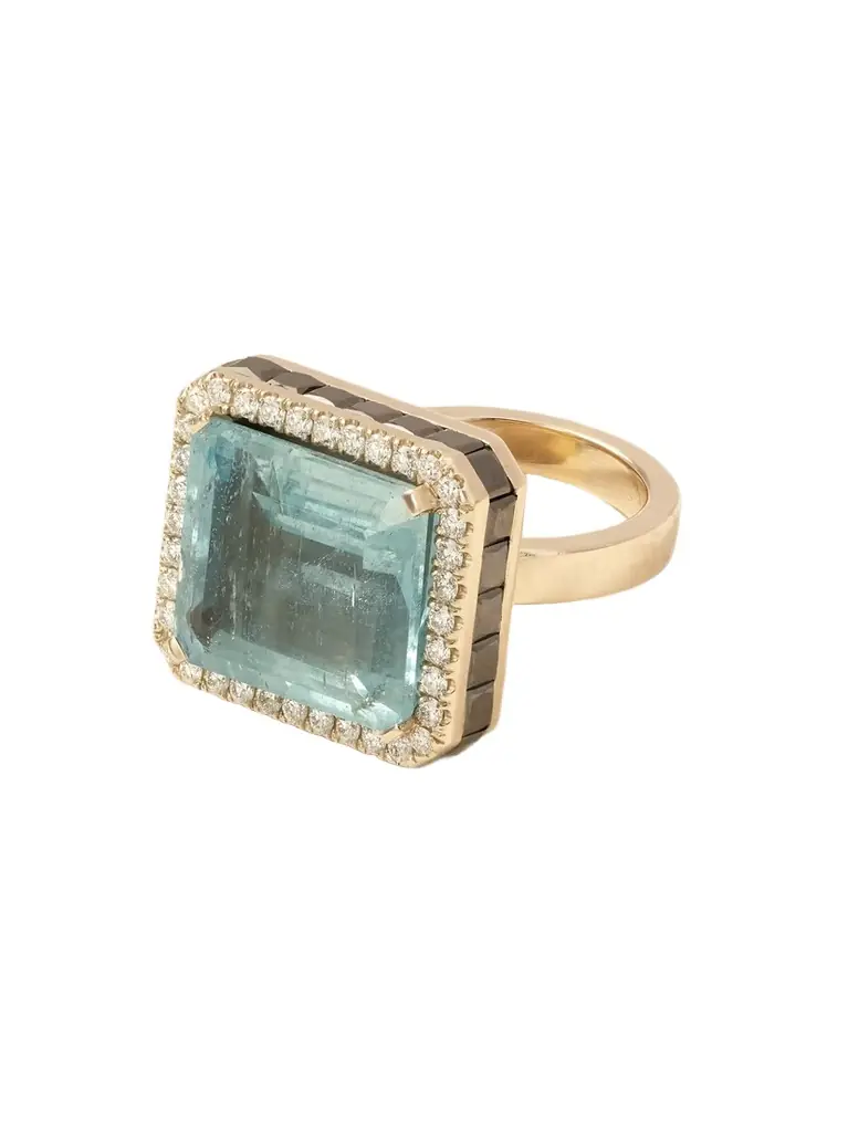 Ileana Makri Atlantis 18-karat White Gold, Aquamarine, Blackened And White Diamond Ring