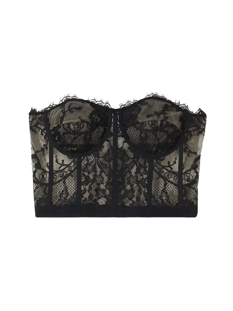 McQueen Satin-trimmed Cotton-blend Corded Lace Bustier Top