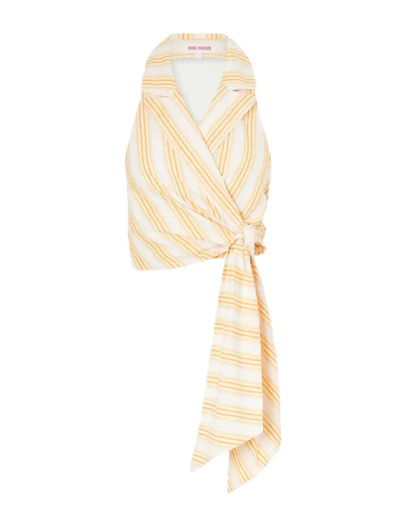 Rosie Assoulin Wrapped Up Tie-detailed Striped Cotton Halterneck Blouse