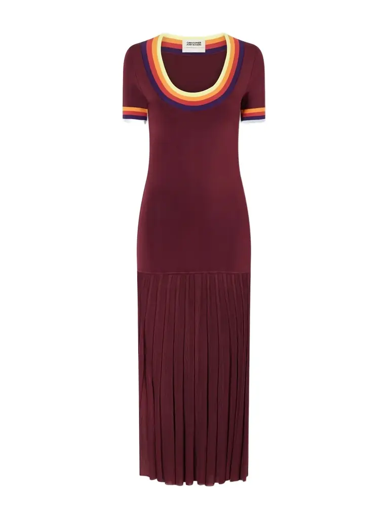 Christopher John Rogers Pleated Ribbed Maxi Dress