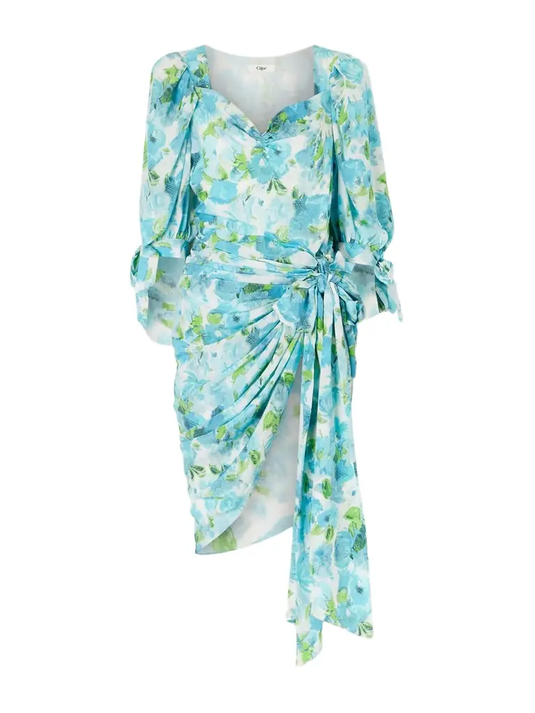 Chloé Draped Floral-print Silk Mini Dress