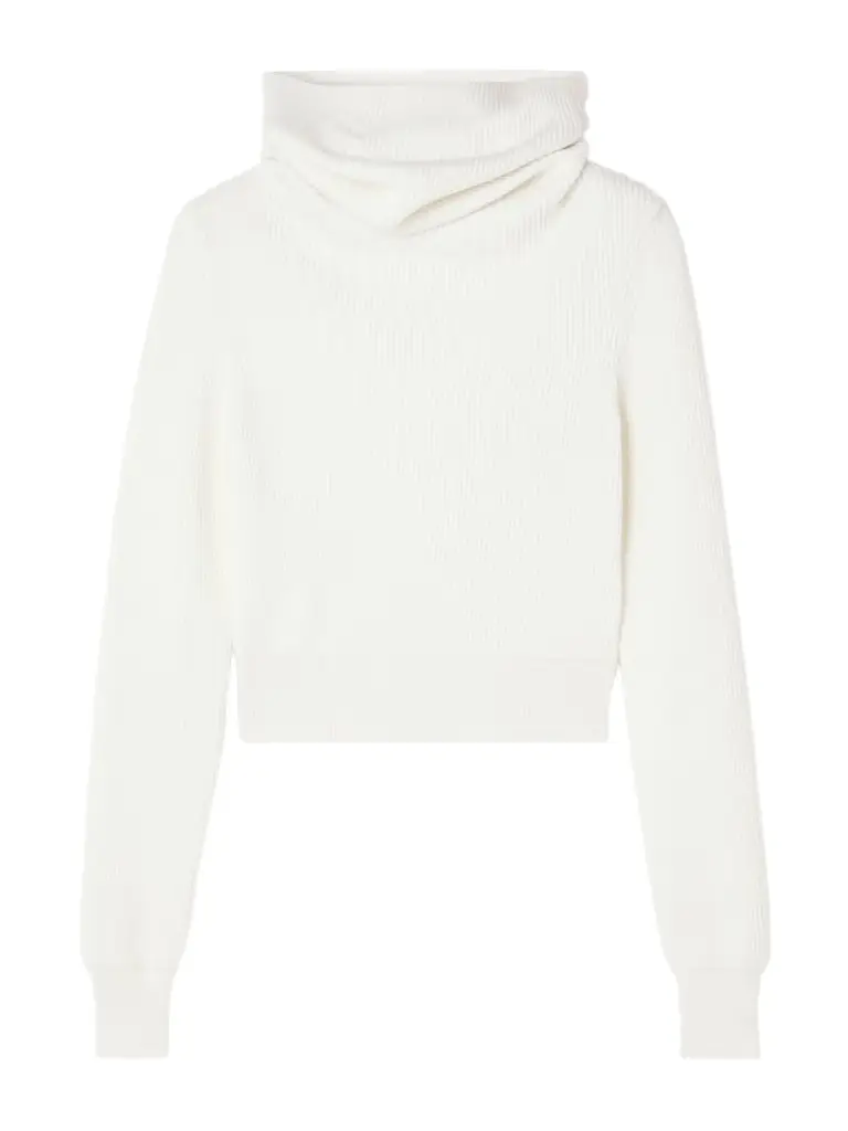 Alaïa Hooded Cropped Ribbed Wool-blend Sweater