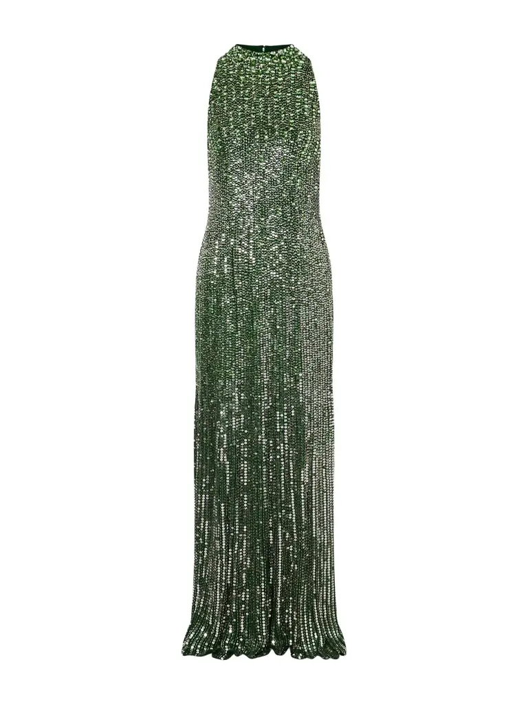 Jenny Packham Benue Sequined Mesh Halterneck Gown