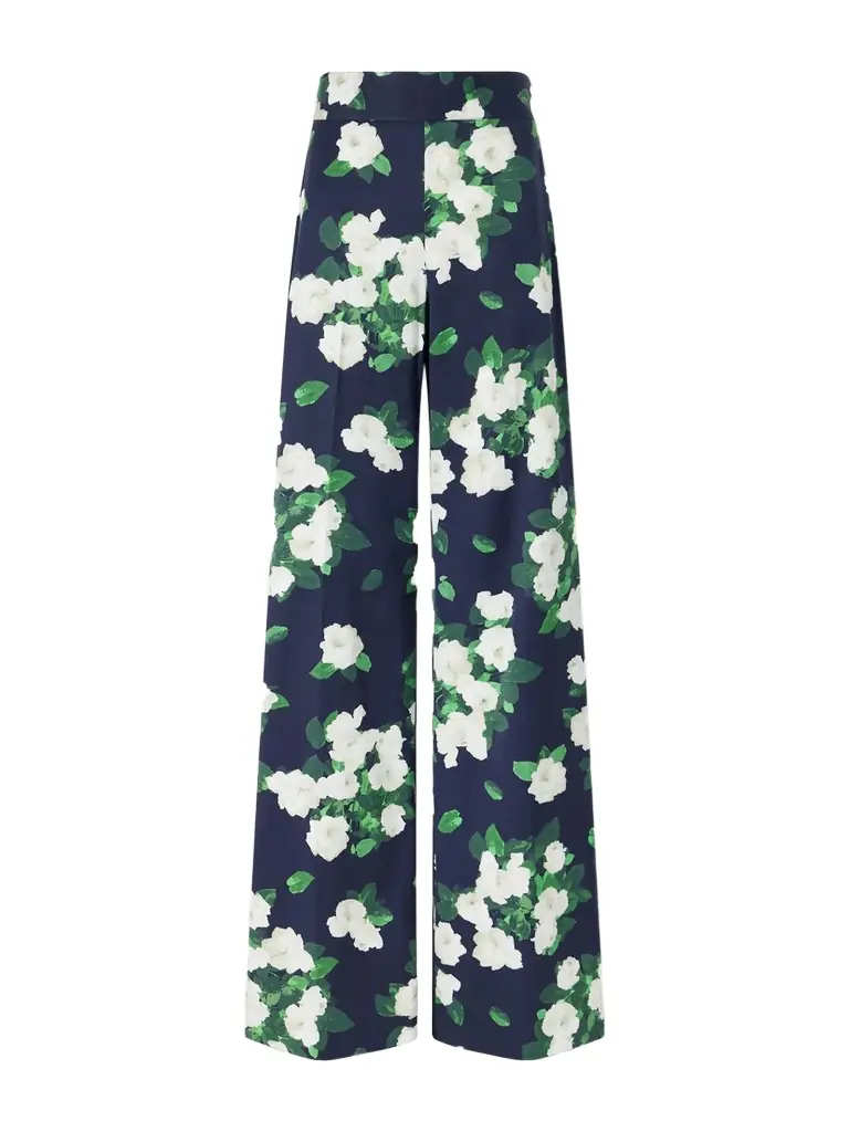 Carolina Herrera Diane Floral-print High-rise Cotton-blend Wide-leg Pants